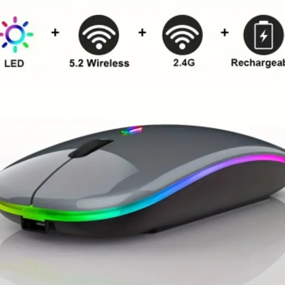 Wireless Rechargeable LED Mouse - Gray - Picture 1 of 8